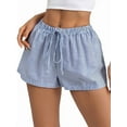 thumbnail image 1 of Women'S Striped Print Drawstring Elastic Waist Shorts Casual Wide Leg Low Rise Summer Boxer Shorts Blue M, 1 of 9