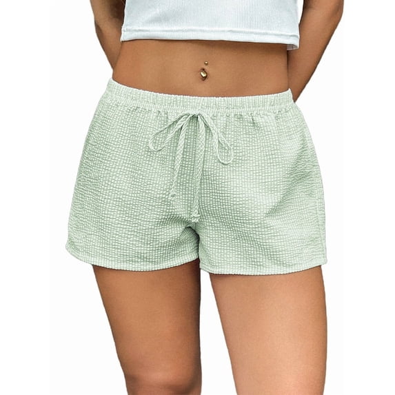 Women'S Striped Print Drawstring Elastic Waist Shorts Casual Wide Leg Low Rise Summer Boxer Shorts Light Green M