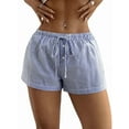 thumbnail image 1 of Women'S Striped Print Drawstring Waist Shorts Wide Leg Summer Beach Mini Shorts Blue  M, 1 of 8