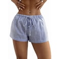 thumbnail image 1 of Women'S Striped Print Drawstring Waist Shorts Wide Leg Summer Beach Mini Shorts Blue  S, 1 of 8