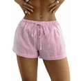 thumbnail image 1 of Women'S Striped Print Drawstring Waist Shorts Wide Leg Summer Beach Mini Shorts Pink  M, 1 of 8