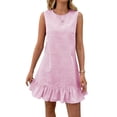 thumbnail image 1 of Women'S Striped Print Sleeveless Ruffle Tunic Dress Summer Swing Flowy Mini Dresses Pink M, 1 of 9