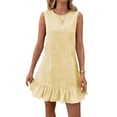 thumbnail image 1 of Women'S Striped Print Sleeveless Ruffle Tunic Dress Summer Swing Flowy Mini Dresses Yellow M, 1 of 8
