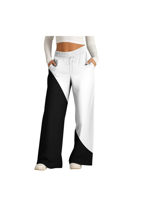 Women'S Striped Printed Pants Loose Fit Pant Elastic Waisted Drawstring Tie Knot Trousers With Side Pockets Black S