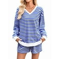 thumbnail image 1 of Women'S Striped Sets 2 Piece Outfits Long Sleeve Sweatshirt and Shorts Set Blue XL, 1 of 8