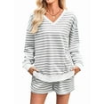 thumbnail image 1 of Women'S Striped Sets 2 Piece Outfits Long Sleeve Sweatshirt and Shorts Set Grey XL, 1 of 8