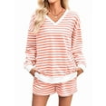 thumbnail image 1 of Women'S Striped Sets 2 Piece Outfits Long Sleeve Sweatshirt and Shorts Set Orange Color M, 1 of 8