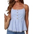 thumbnail image 1 of Women'S Striped Sleeveless Peplum Top Ruffle Hem Ruched Bust Camisole Blue M, 1 of 5