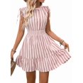 thumbnail image 1 of Women'S Striped Sleeveless Tank Dress Button Front Ruffle Hem A Line Dresses Pink L, 1 of 9