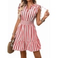 thumbnail image 1 of Women'S Striped Sleeveless Tank Dress Button Front Ruffle Hem A Line Dresses Red XL, 1 of 9