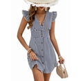 thumbnail image 1 of Women'S Striped Summer Dresses V Neck Casual Mini Dress Flutter Sleeve Ruffle Button Sundresses Black L, 1 of 8