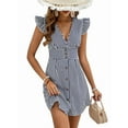 thumbnail image 1 of Women'S Striped Summer Dresses V Neck Casual Mini Dress Flutter Sleeve Ruffle Button Sundresses Black S, 1 of 8
