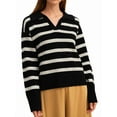 thumbnail image 1 of Women'S Striped Sweater Long Sleeve V-Neck Pullover Autumn Sweater Top 2025 Black One Size, 1 of 8