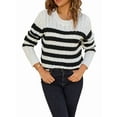 thumbnail image 1 of Women'S Striped Sweaters Casual Crew Neck Long Sleeve Pullover Oversized Cable Knit Loose Jumper Tops White S, 1 of 8