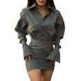 thumbnail image 1 of Women'S Striped Top and Short Skirt Two-Piece Casual Suit Dark Gray L, 1 of 9