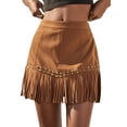 thumbnail image 1 of Women'S Suede Fringe Cowgirl Skirts Country Concert Outfit Western High Waisted Mini Skirt Western Caramel Color S, 1 of 9