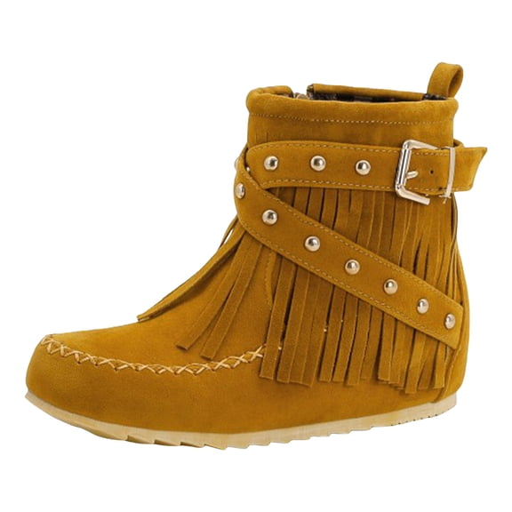 Women'S Suede Tassel Booties Flat Boots Winter Warm Hidden Inner Fashion Western Outdoor Short Boots With Side Zipper