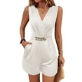 thumbnail image 1 of Ladies' Spring Summer Neck Gold Buckle Chain Solid Color Sleeveless Fashion Jumpsuit White XL, 1 of 8