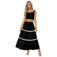 thumbnail image 1 of Women'S Summer 2 Piece Beach Outfit Casual Sleeveless Cropped Tank Top High Waisted Maxi Skirt Set Black XL, 1 of 7