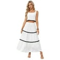 thumbnail image 1 of Women'S Summer 2 Piece Beach Outfit Casual Sleeveless Cropped Tank Top High Waisted Maxi Skirt Set White S, 1 of 9