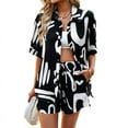 thumbnail image 1 of Women'S Summer 2 Piece Floral Print Blouse Long Sleeve Button Down Shirts Tops Lounge Shorts Casual Tracksuit Set black S, 1 of 9