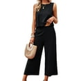 thumbnail image 1 of Women'S Summer 2 Piece Outfits Set Round Neck Sleeveless Tank Crop Top Wide Leg Pants Set with Pockets Black L, 1 of 8