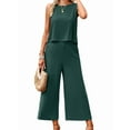 thumbnail image 1 of Women'S Summer 2 Piece Outfits Set Round Neck Sleeveless Tank Crop Top Wide Leg Pants Set with Pockets Dark Blue M, 1 of 9