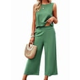 thumbnail image 1 of Women'S Summer 2 Piece Outfits Set Round Neck Sleeveless Tank Crop Top Wide Leg Pants Set with Pockets Green M, 1 of 8