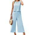 thumbnail image 1 of Women'S Summer 2 Piece Outfits Set Round Neck Sleeveless Tank Crop Top Wide Leg Pants Set with Pockets Light Blue M, 1 of 8