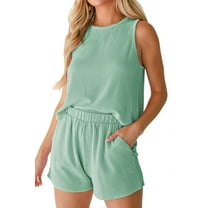 Women'S Summer 2 Piece Outfits Shorts Sets Matching Set Loungewear with Pockets Green M