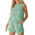 thumbnail image 1 of Women'S Summer 2 Piece Outfits Shorts Sets Matching Set Loungewear with Pockets Green S, 1 of 9