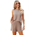 thumbnail image 1 of Women'S Summer 2 Piece Outfits Shorts Sets Matching Set Loungewear with Pockets Khaki S, 1 of 9