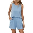 thumbnail image 1 of Women'S Summer 2 Piece Outfits Shorts Sets Matching Set Loungewear with Pockets Sky Blue XXL, 1 of 9