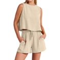 thumbnail image 1 of Women'S Summer 2 Piece Outfits Sleeveless Crop Top Short Pants Linen Lounge Beach Travel Sets Color XL, 1 of 1