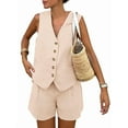 thumbnail image 1 of Women'S Summer 2 Piece Outfits Sleeveless Matching Sets Button Down V Neck Vest Waistcoat and Pockets Shorts  M, 1 of 7