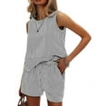 thumbnail image 1 of Women'S Summer 2 Piece Outfits Sleeveless Tank Top Matching Shorts Sets Cotton Striped Sweatsuits Black XXL, 1 of 8