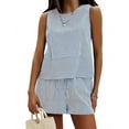 thumbnail image 1 of 1pcs Women'S Summer 2 Piece Outfits Sleeveless Tank Top Matching Shorts Sets Cotton Striped Sweatsuits Blue L To prevail in kind, 1 of 5