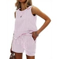thumbnail image 1 of Women'S Summer 2 Piece Outfits Sleeveless Tank Top Matching Shorts Sets Cotton Striped Sweatsuits M, 1 of 7
