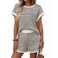 thumbnail image 1 of Women'S Summer 2 Piece Sets Striped Short Sleeve T Shirts and Shorts Loungewear Matching Set Color M, 1 of 9