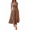 thumbnail image 1 of Women'S Summer 2025 Sleeveless Maxi Dress One Shoulder Casual Slim Swing Pleated Formal Dresses with Pockets Coffee Color XL, 1 of 8