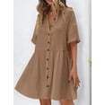thumbnail image 1 of Women'S Summer Babydoll Dress Casual Short Sleeve Sundress Button Down Dresses Light Brown XL, 1 of 5