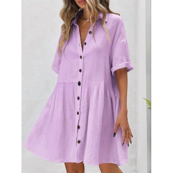 Women'S Summer Babydoll Dress Casual Short Sleeve Sundress Button Down Dresses Light XL