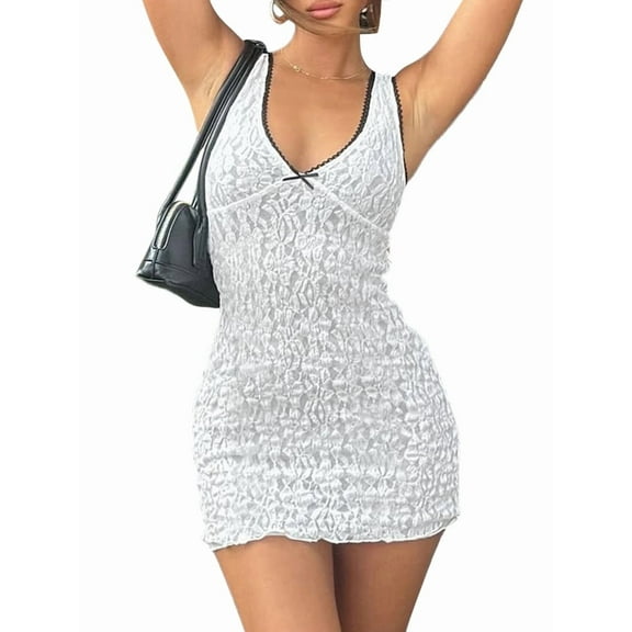Women'S Summer Bodycon Dresses V Neck Sleeveless Vacation Going Out Party Club Mini Dress White M