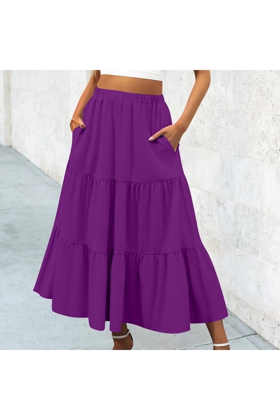 Women S Summer Boho Elastic Waist Pleated A Line Flowy Swing Tiered Long Beach Skirt Dress With Pockets Casual Skirt Cow Print Skirt Skirts Pants 70s Skirt Womens Midi Skirts plus Size Plaid Skirt