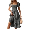 thumbnail image 1 of Women'S Summer Boho Floral Midi Dress Casual Short Sleeve Square Neck Flowy Beach Vacation Long Dress Black S, 1 of 9