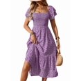 thumbnail image 1 of Women'S Summer Boho Floral Midi Dress Casual Short Sleeve Square Neck Flowy Beach Vacation Long Dress M, 1 of 10
