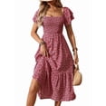 thumbnail image 1 of Women'S Summer Boho Floral Midi Dress Casual Short Sleeve Square Neck Flowy Beach Vacation Long Dress Red L, 1 of 9