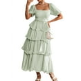 thumbnail image 1 of Women'S Summer Boho Maxi Dress Short Puff Sleeve Flowy A Line Tiered Beach Vacation Long Dresses Green S, 1 of 7