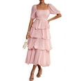 thumbnail image 1 of Women'S Summer Boho Maxi Dress Short Puff Sleeve Flowy A Line Tiered Beach Vacation Long Dresses Pink L, 1 of 8