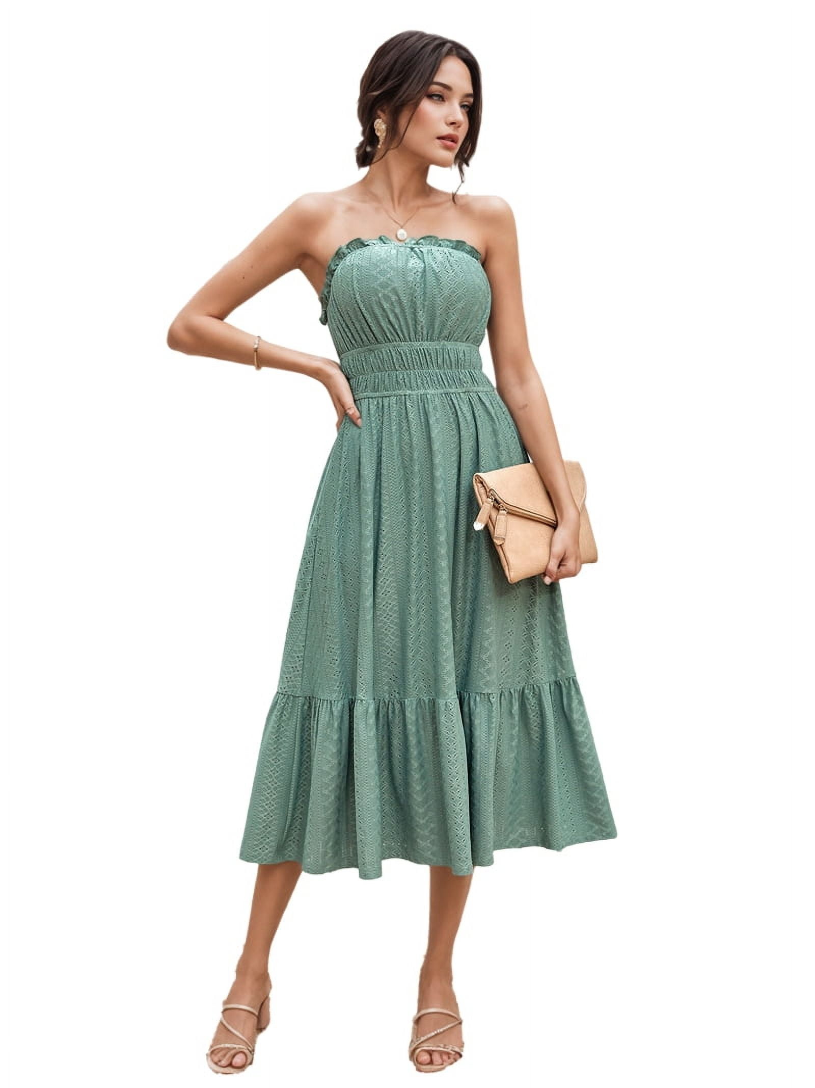 Sleeveless Off-The-Shoulder Long Sundress Light Green L - Walmart.com